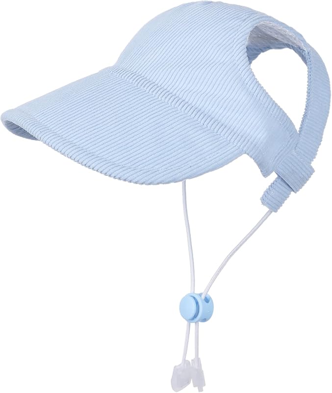 Boné para Cães e Gatos em Veludo Cotelê com Aba e Ajuste por Cordão Azul Puro (Pure Blue, Large)