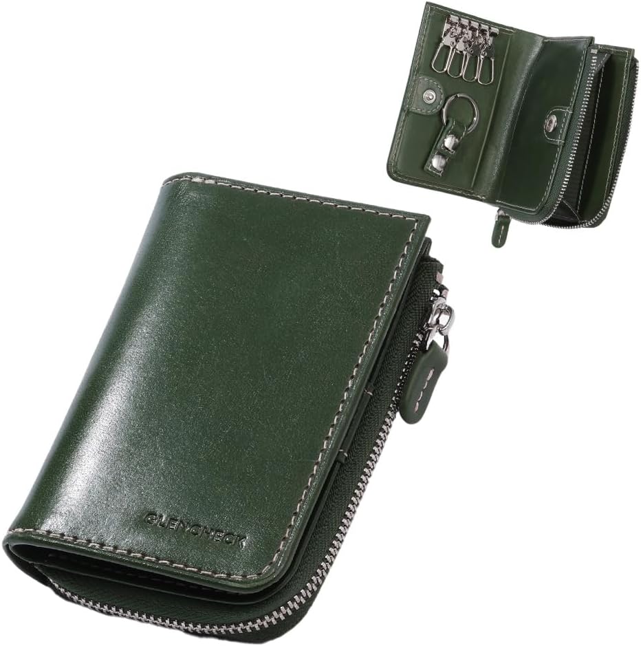 グレンチェック] イタリアンレザー キーケース スマートキー対応 キーリング コインケース 小銭入れ カードポケット