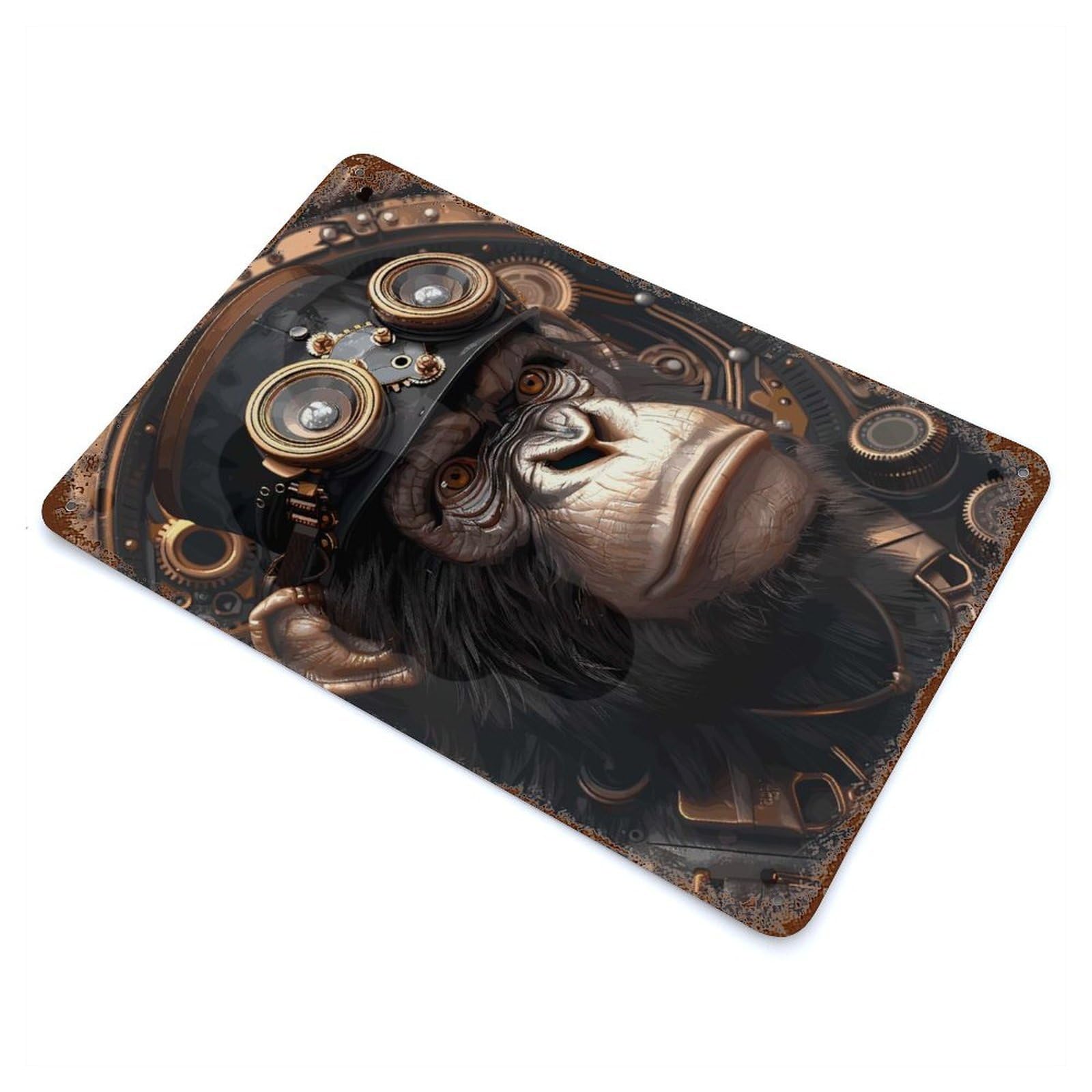 Garage Style Steampunk Chimp Ape Animal Vintage Rust Metal Sign 11.8"x7.9", Retro Wall Decor for Bar And Workshop
