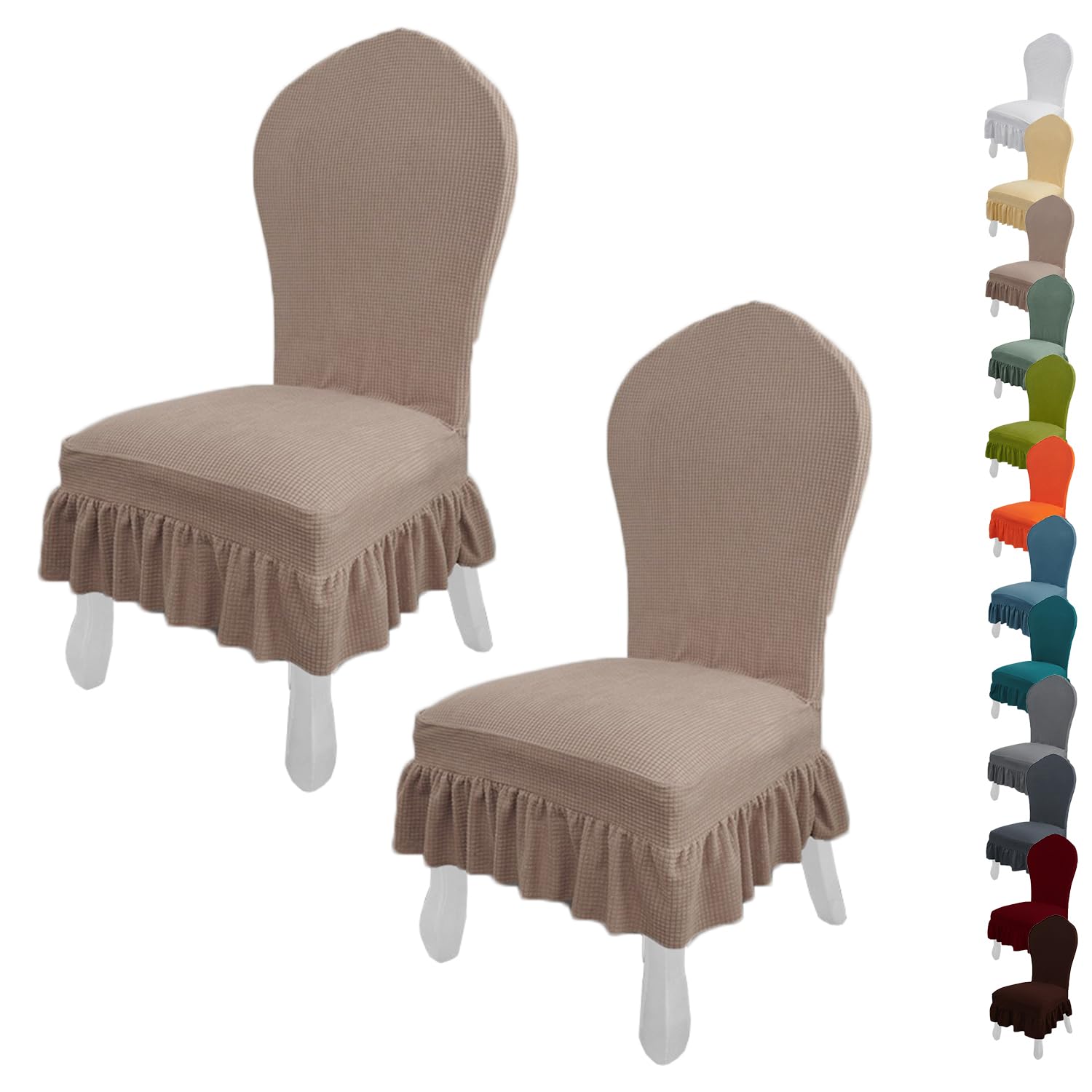 Housse de chaise de cuisine élastique et lavable pour dossier incurvé avec jupe