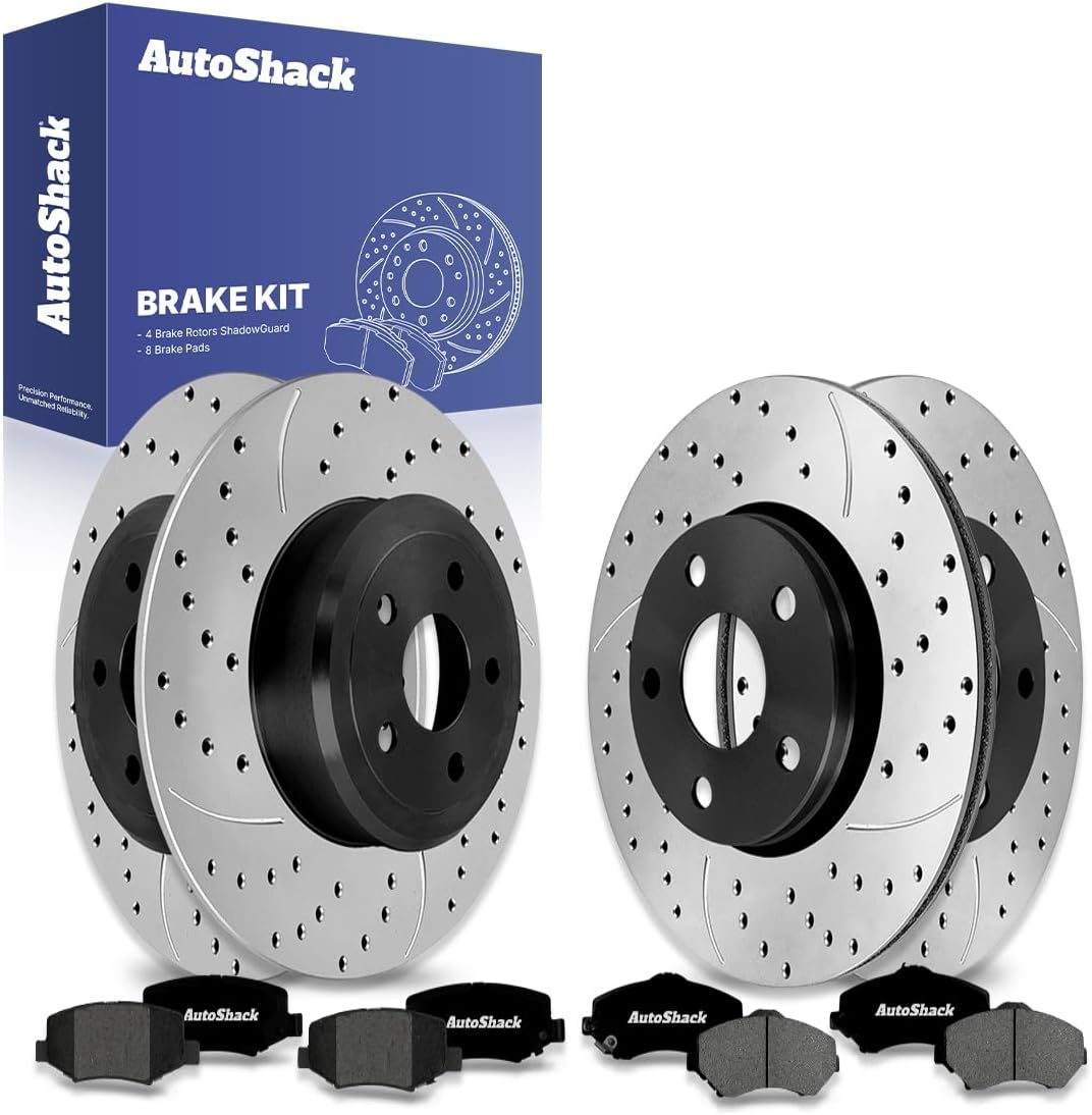 AutoShack Front Vented & Rear Solid Brake Rotors + Premium Ceramic Pads 12-PC Brake Kit Replacement for 2008-2012 Jeep Liberty 2007-2011 Dodge Nitro