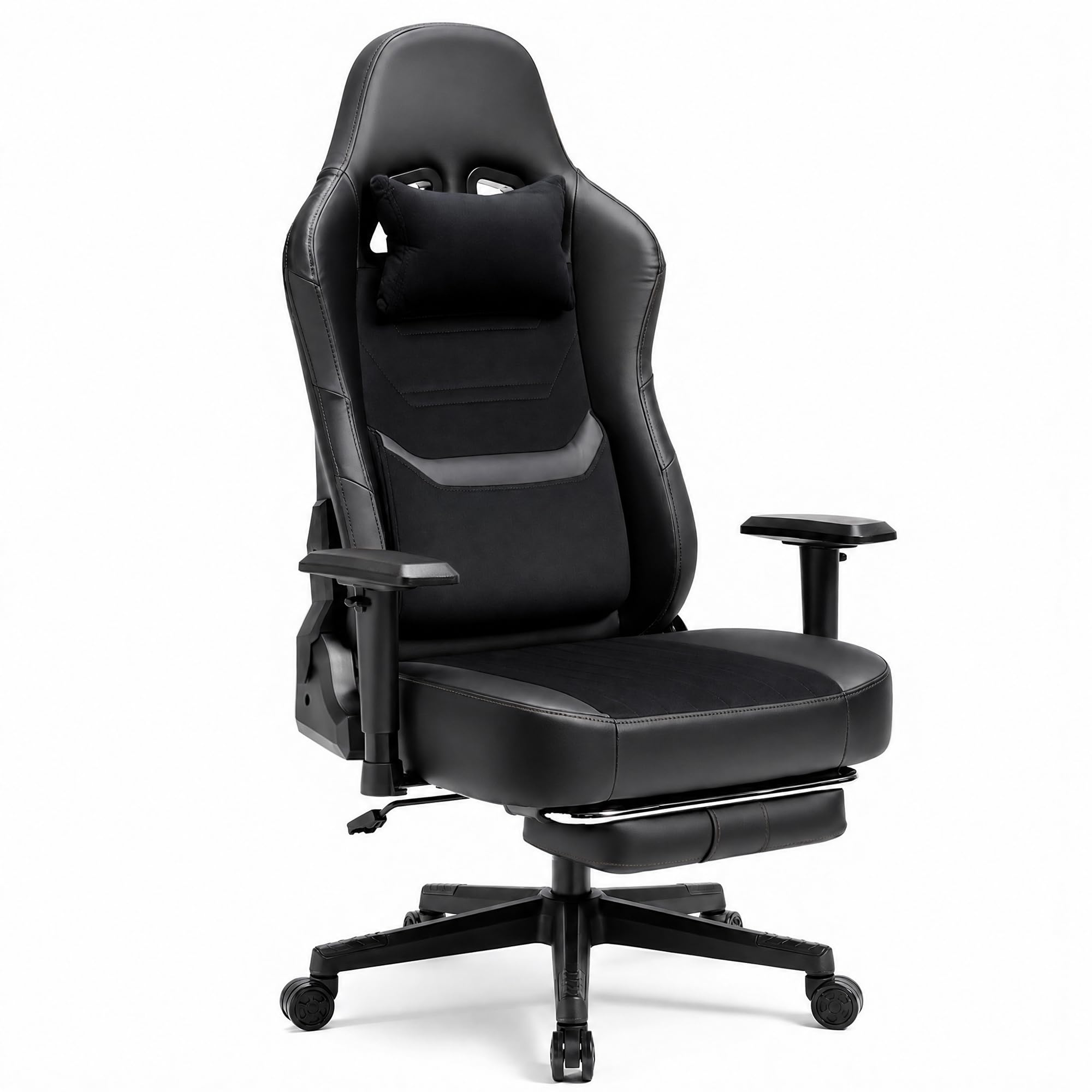 JUMMICO Sedia da Gaming XL Ergonomica per Adulti, Poltrona Ufficio Rinforzata 200kg, Braccioli 2D, Poggiapiedi Retrattile, Schienale Reclinabile 90-170°, Nero