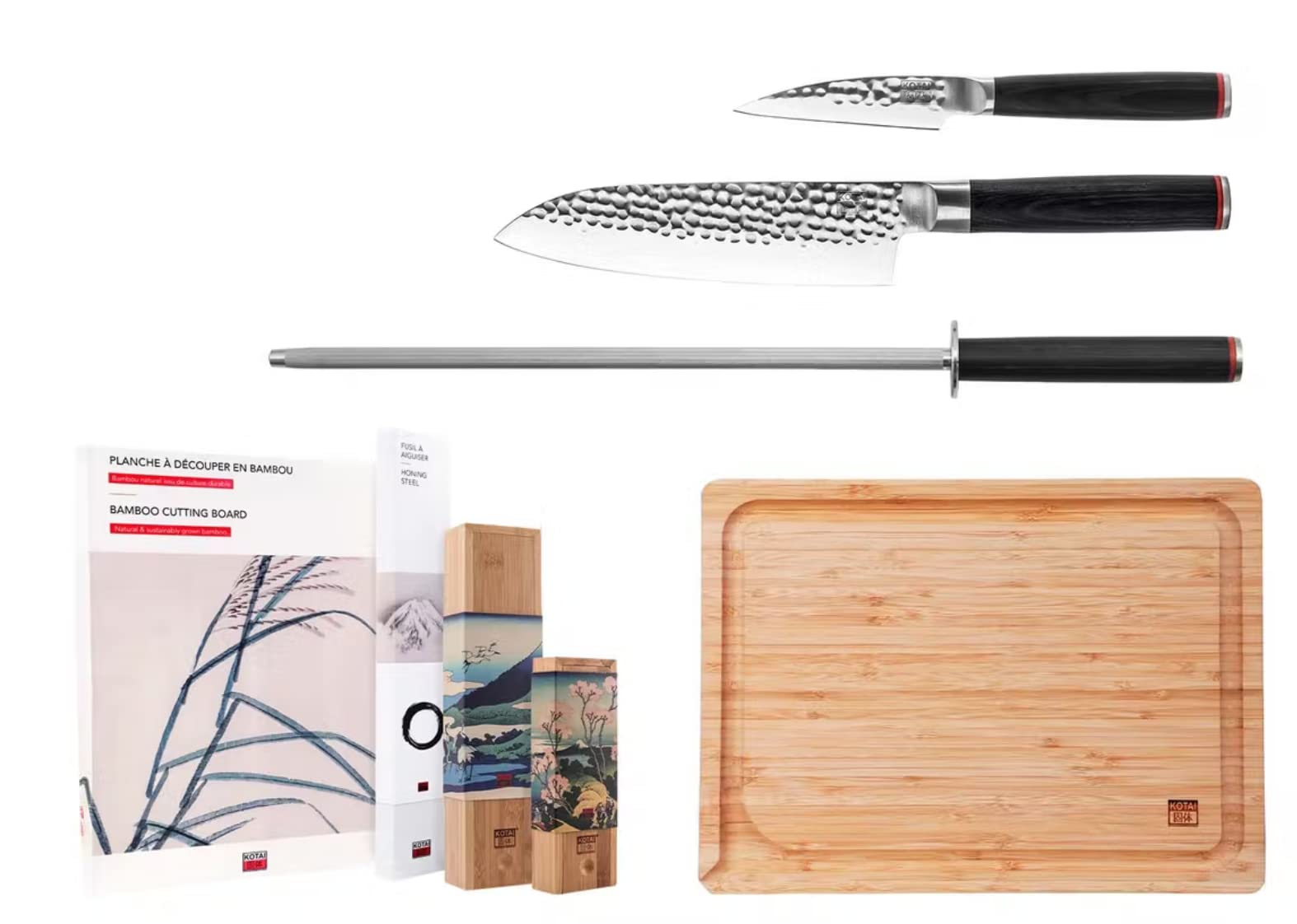 Kotai couteau santoku d'office de prestige et planche de cuisine en bambou