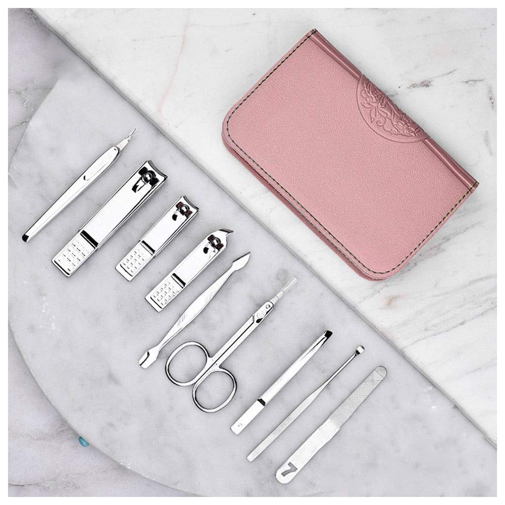 Ensemble de coupe-ongles Ensemble de coupe-ongles domestique Outils de manucure à ongles rose Ensemble de pédicure rectangulaire Outils de soins de beauté en argent (ensemble de 9) Ensemble de manucur