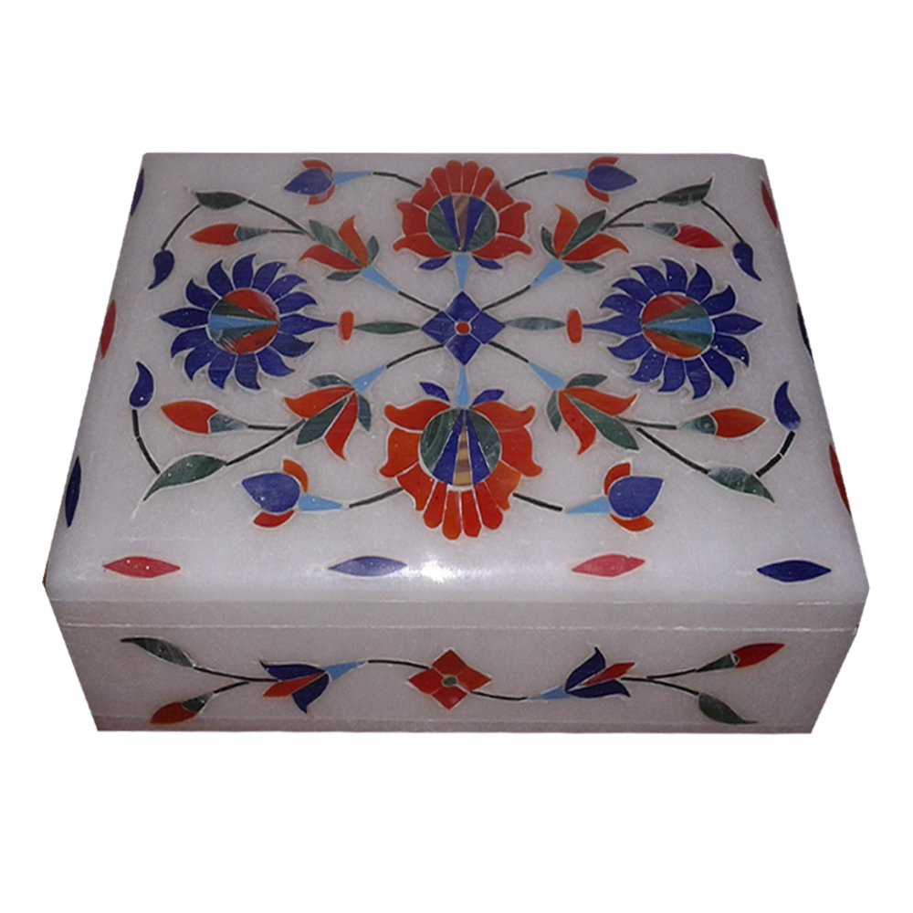 Boîte à bijoux en marbre incrusté de pierres malachite Mosaïque Boîte cadeau 1,8 x 10,2 cm