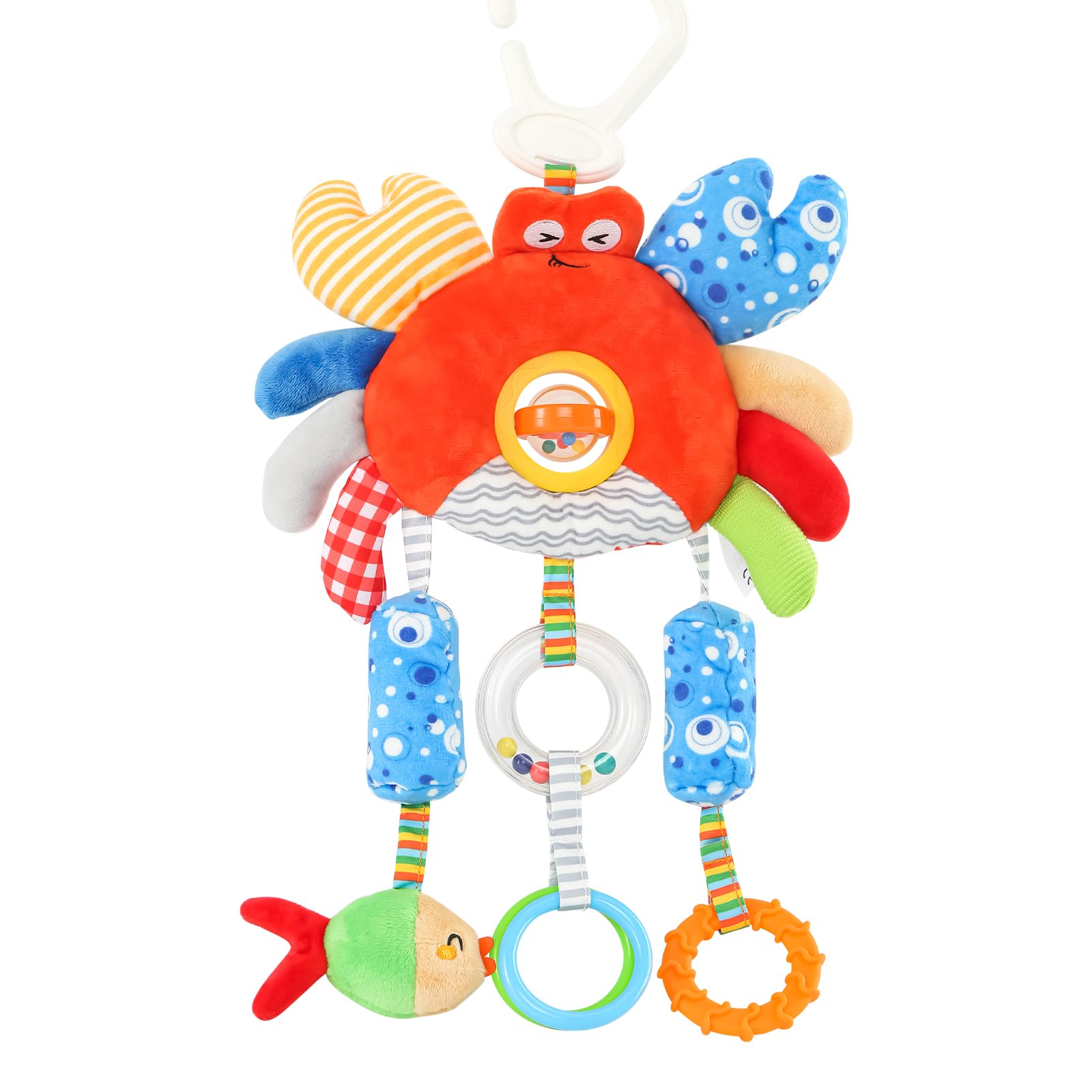 littlove Roadtrip Car Seat Toys for Baby 6-12 Months, Infant Travel Sensory Toys with Clip, Soft Montessori Hanging Plush Toys Wind Chime, Teether, Rattle, Squeaky for Newborn Boy Girl Gifts - 2
