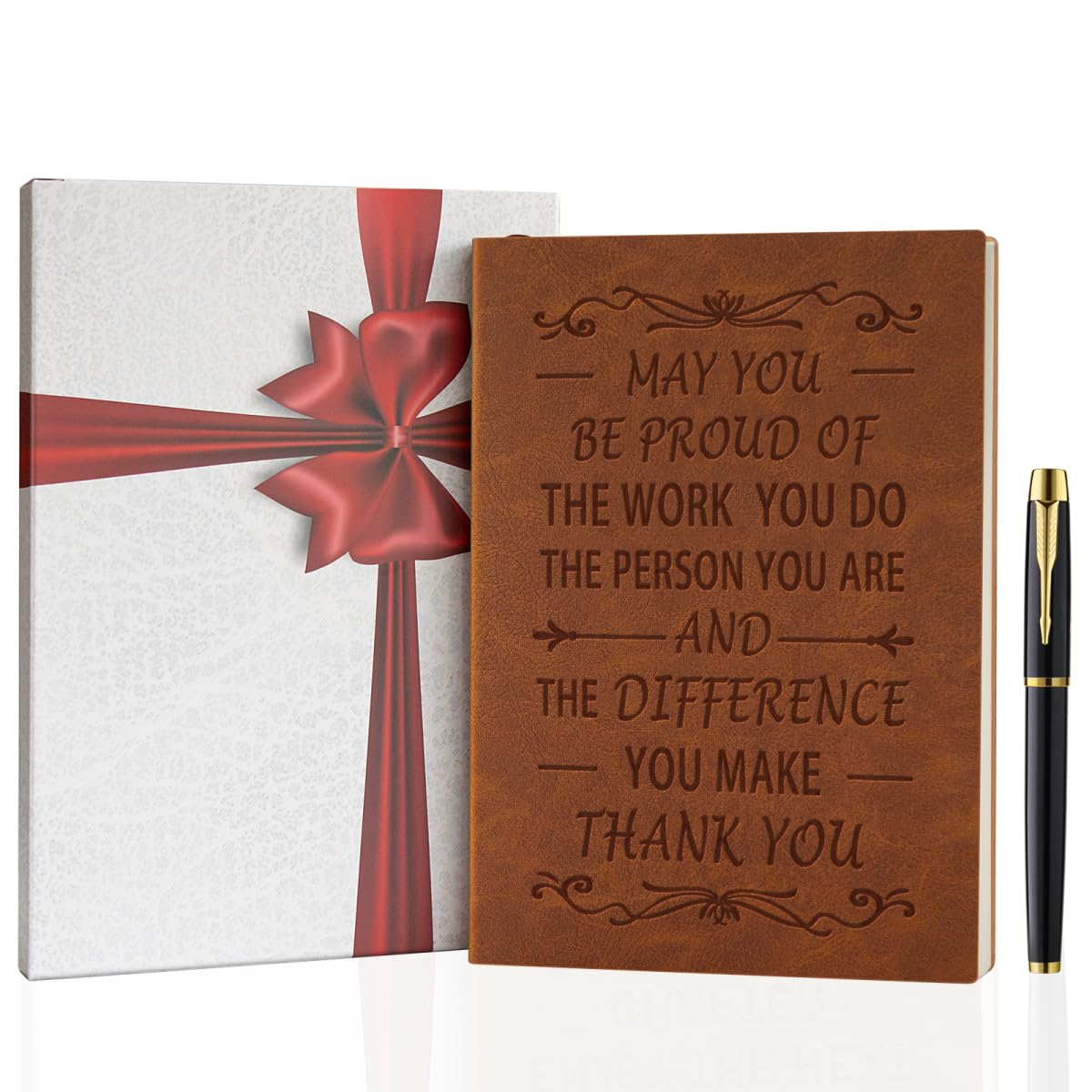 Dankeschön-Geschenke, Leder-Schreibtagebuch, Notizbuch mit Stifte-Set, Aufschrift "May You Be Proud of the work You Do", inspirierende Geschenke, Wertschätzungsgeschenke für Frauen, Männer