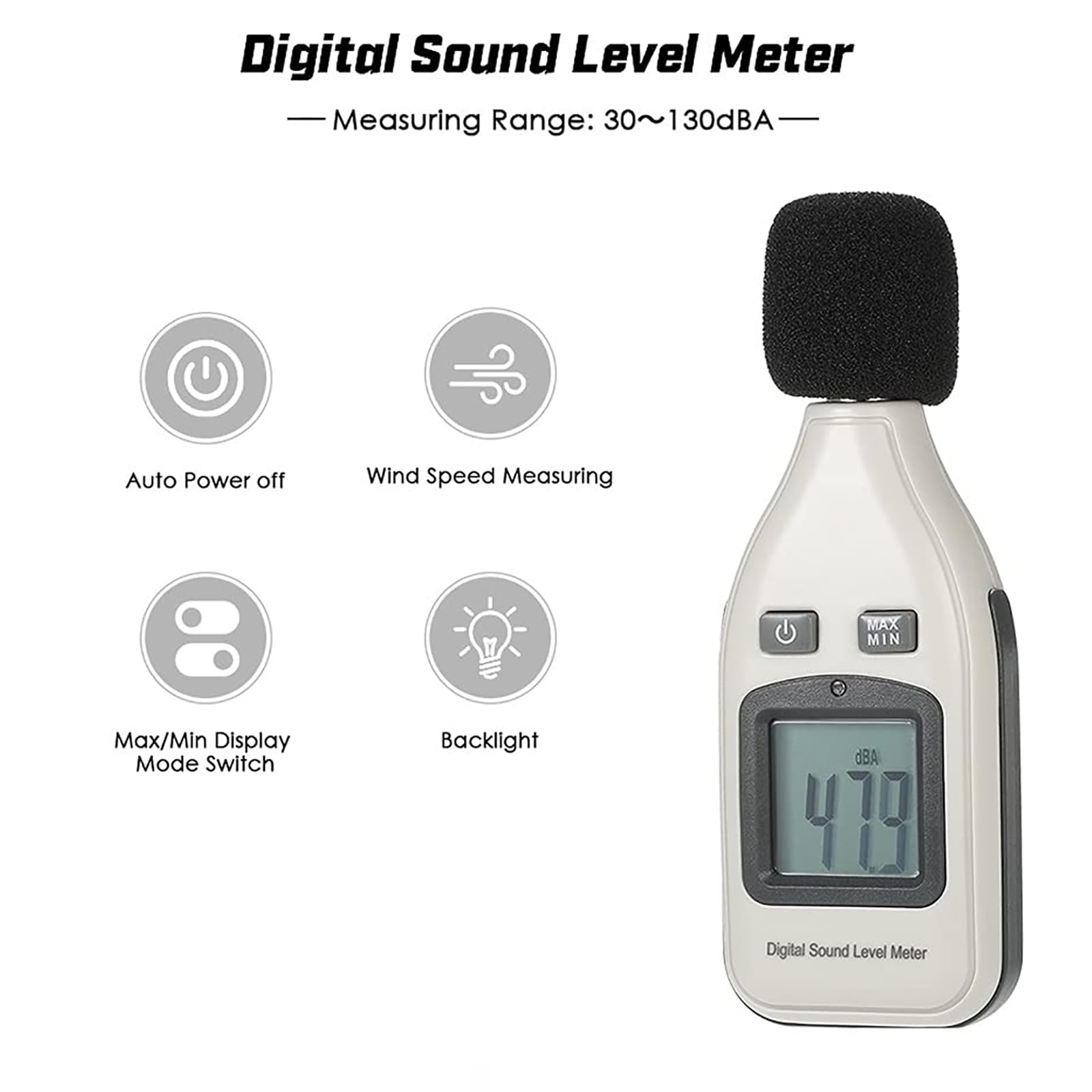 Cyfrowy Miernik Poziomu Dźwięku, Ręczne Narzędzie Pomiarowe Z Wyświetlaczem LCD, Zakres Pomiarowy Od 30 DB Do 130 DB, Funkcja Automatycznego Wyłączania Do Stosowania W Szkołach Warsztatowych