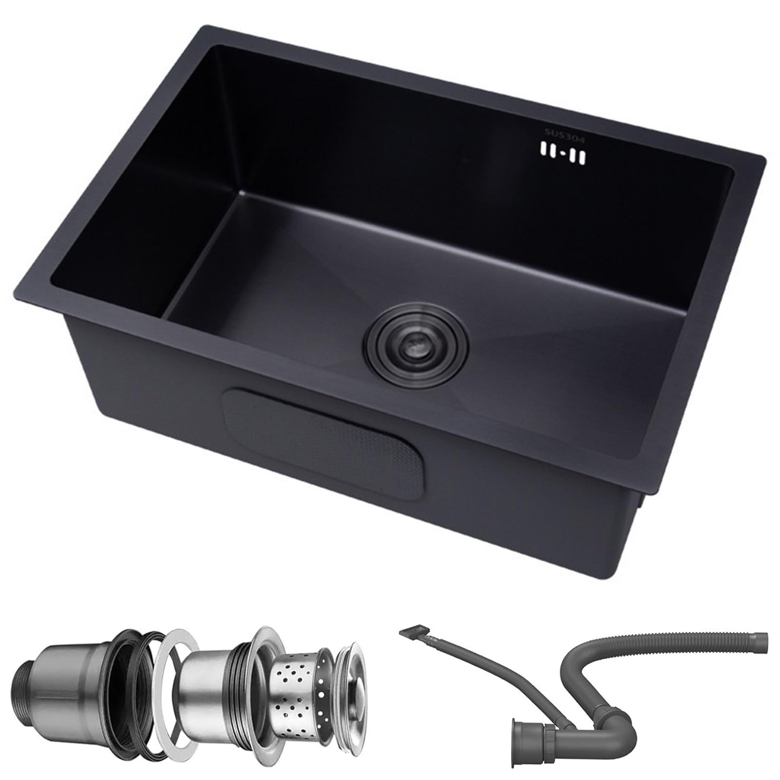 ZQFHSX Small Kitchen Bar Sink, Silver Stainless Steel Sinks, Drop in Household Dishwashing Basin,with Drain Basket, Pipe, Single Bowl Workstation Sink(Black,55x40cm)