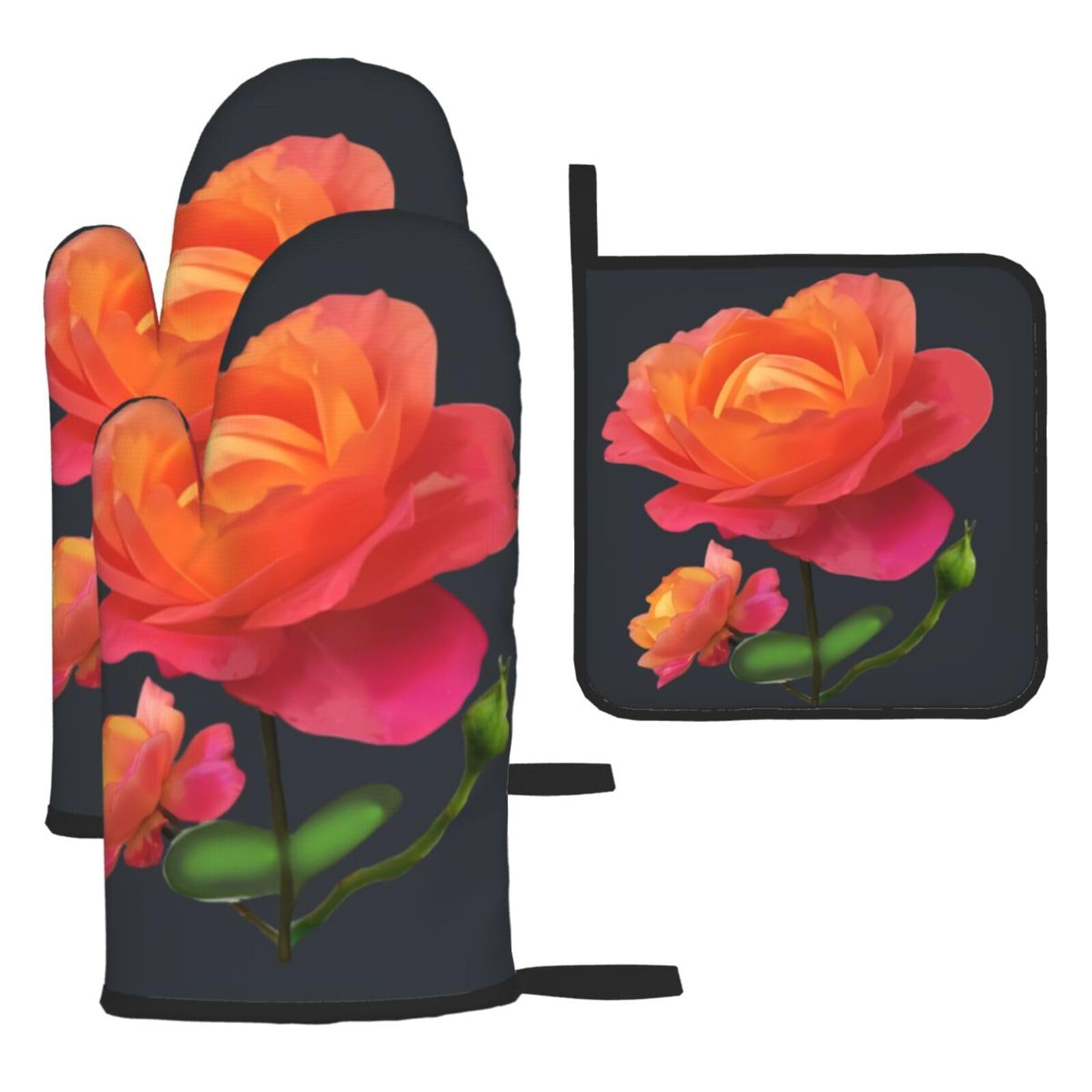 Blooming moonflower Oven mittens and oven mitts three-piece set suitable for oven, grilling, baking, microwave and home cooking.