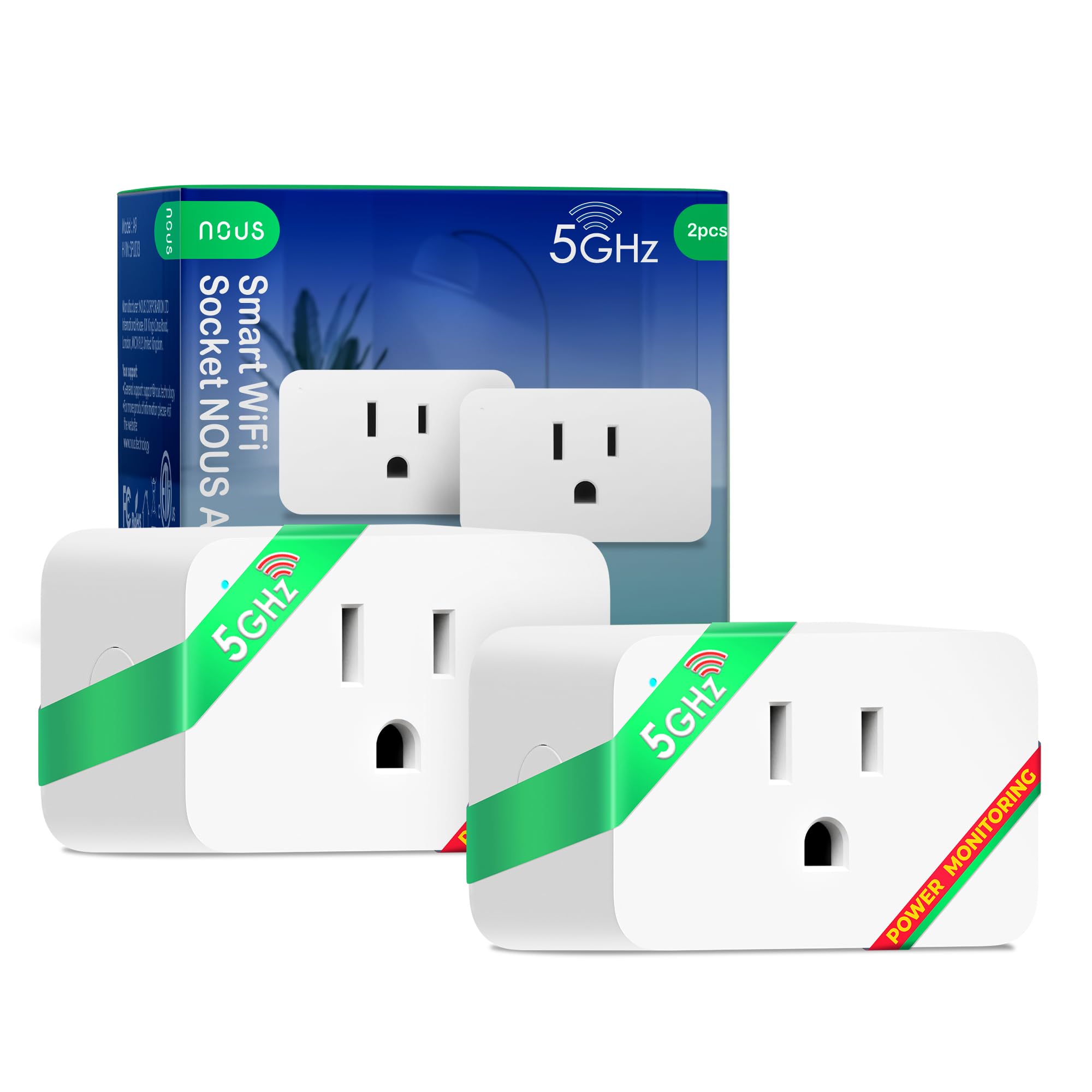 NOUS Wi-Fi Smart Plug 15A Dual-Band 2 4GHz 5GHz Energy Monitoring Compatible with Alexa Google Home Tuya Smart