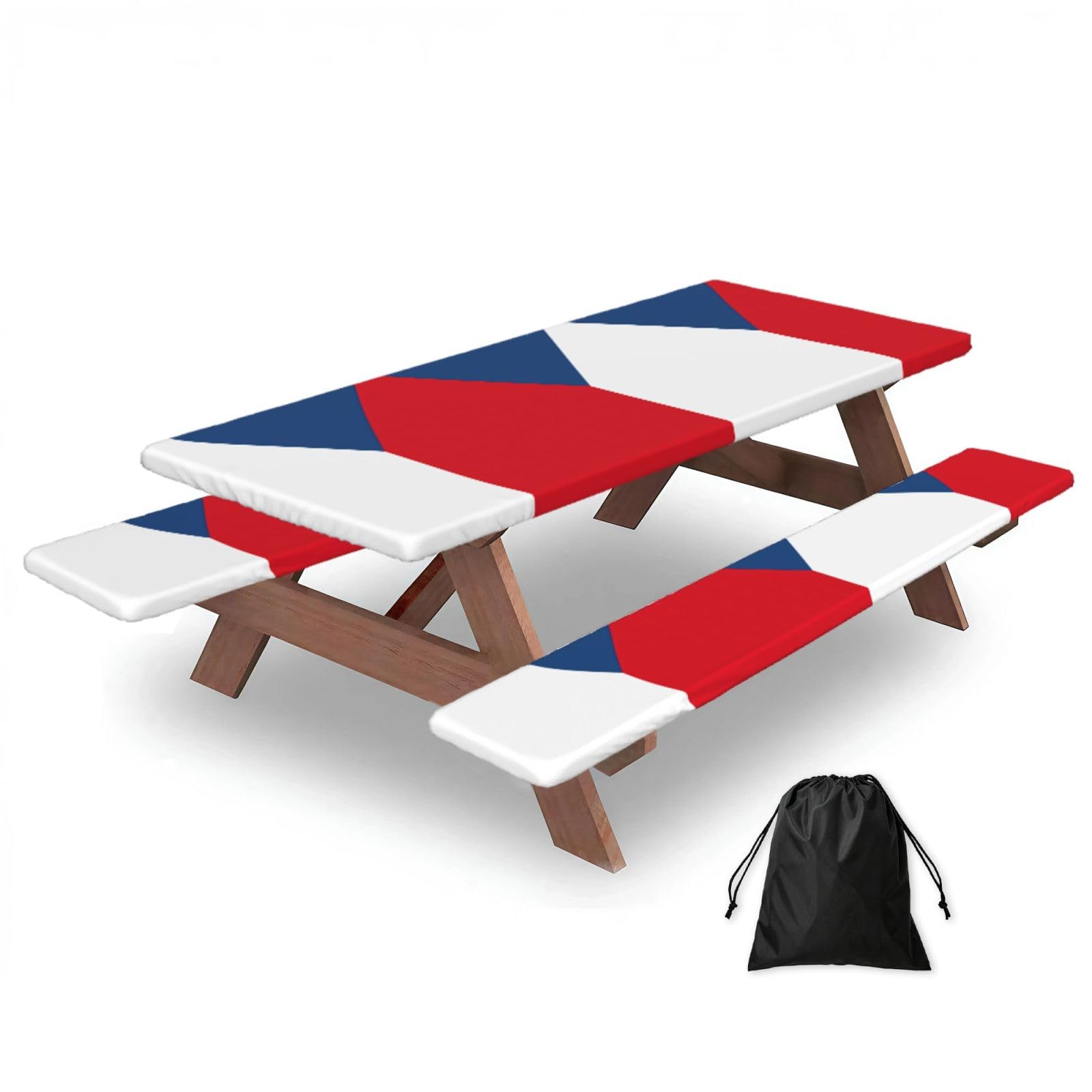 Yqxwjl Black Flag Of The Czech Republic Print Camping Essentials Waterproof Camping Table And Bench Cover With Drawstring Bag 183 Cm