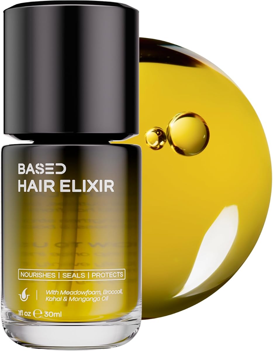 BASED Hair Elixir - Weightless Shine Serum with Heat Protection, Controls Frizz & Flyaways, Nourishes with Meadowfoam & Mongongo Oils, Science-Backed Formula for All Hair Types (1 Fl Oz, Pack of 1)