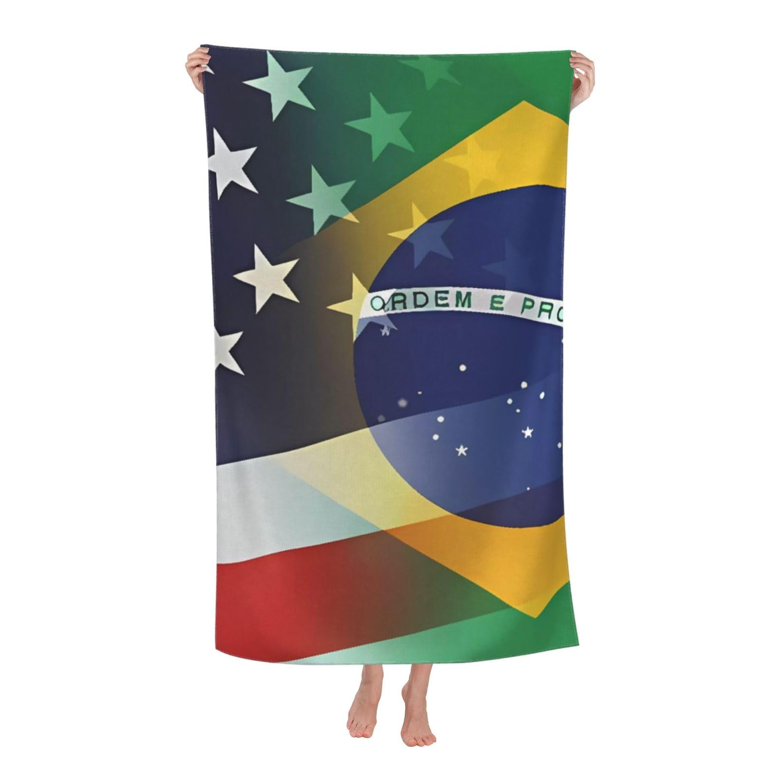 LSRCPD Beach Towel Flag of Brazil and U.S. Microfiber Beach Towels Blanket Oversized Tropical Big Extra Large XL Pool Towels Quick Dry Sandproof for Women Girls Kids