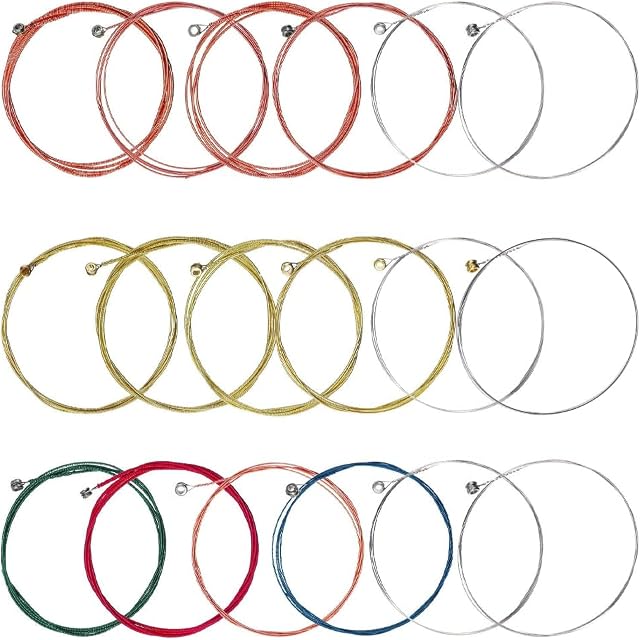 Guitar Strings, 3 Sets of 6 Acoustic Guitar Strings Replacement Steel String for Acoustic Guitar (1 Brass , 1 Copper and 1 Multicolor Set)