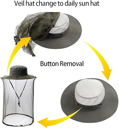 Miniatura 3 de Sombrero de malla de verano Safari Sun Hat Outdoor Camping Gorra de pesca con red de velo capucha de apicultor para hombres y mujeres