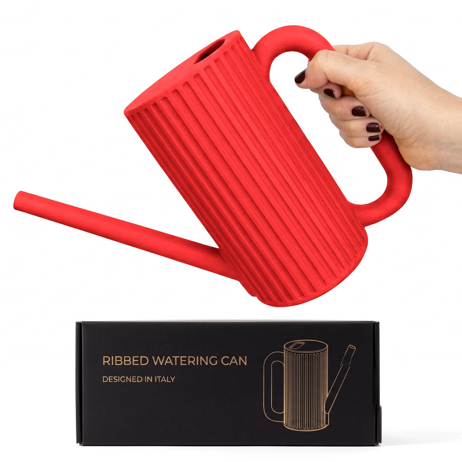 Indoor Watering Can 1L for Plants – Long Spout Precision Watering Jug for Houseplants, Succulents & Small Pots – Minimalist Ribbed Design – Strong Thick Plastic Durable Plant Can (Red)