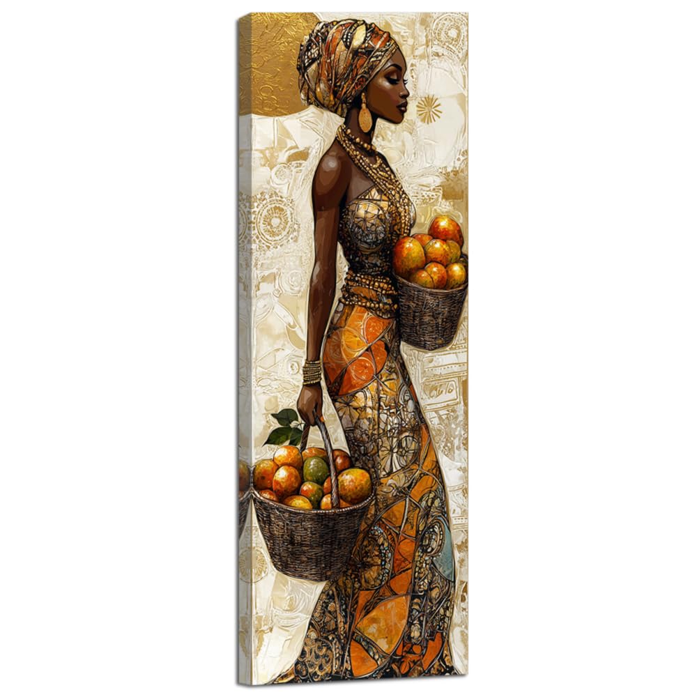 LMYSXAOZ African Women Wall Art Traditional Black Lady Canvas Painting Vintage Ethnic Tribe Portrait Picture Prints Framed (orange,25x75cm)