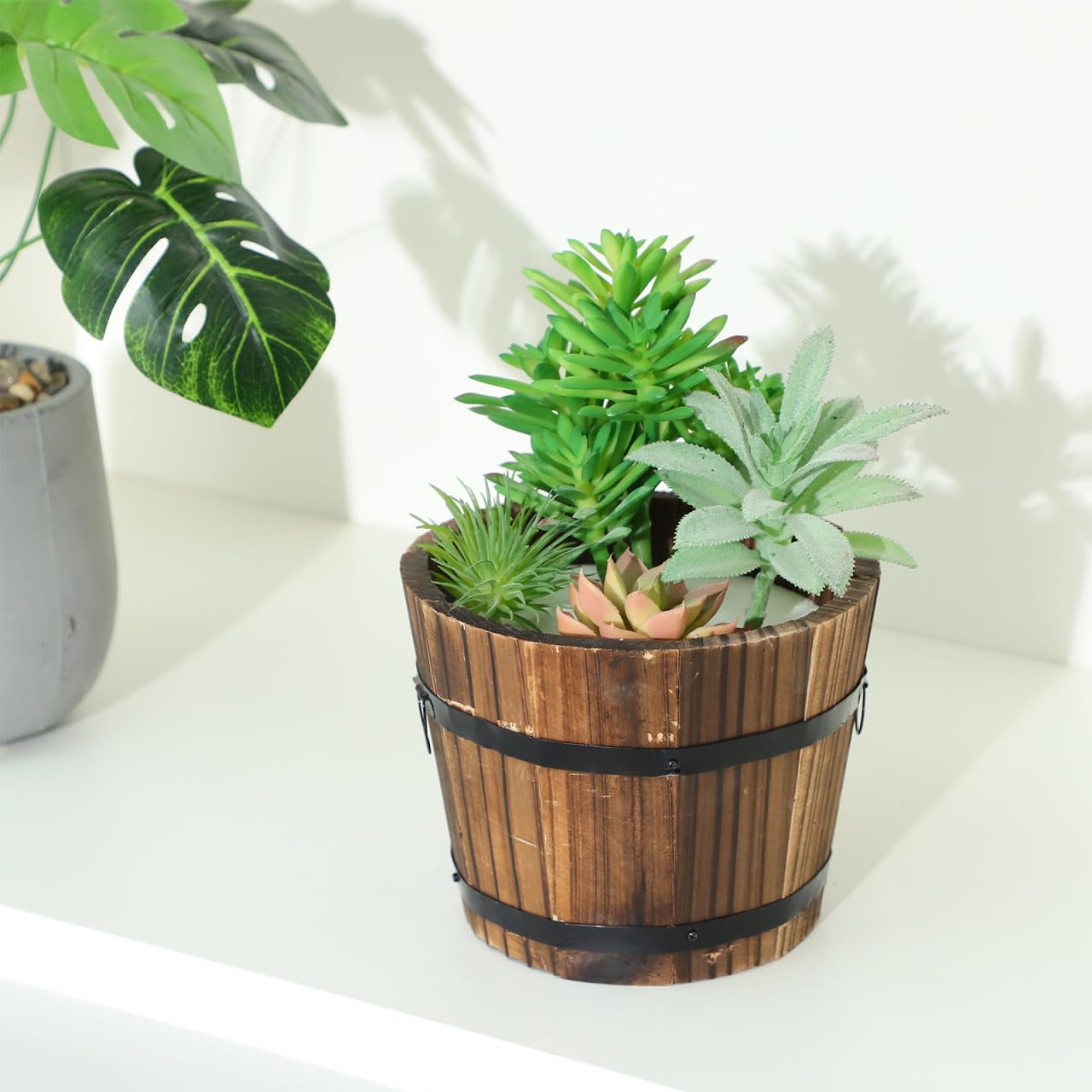 Cubo Flores Grande Maceta De Madera En Forma De Barril - Tamaño L, Ideal  Para Interior Y Exterior, Diseño Rústico Maceta Con Agujero Drenaje, image size:1280x1280