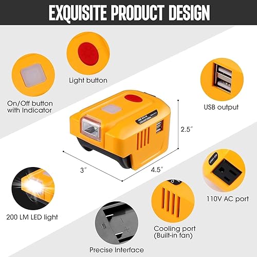 Miniatura 4 de Inversor de fuente de alimentación de 150 W para Dewalt 20 V, TEPULAS DC 20 V a CA 120 V, generador inversor de corriente alterna 120 V, adaptador