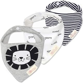 Fansu Bebé Bandana Baberos Set, 3pcs 100% Algodón Orgánico Suaves y Súper Absorbentes Bandana Hipoalergenico Hebilla Ajustable y Forro Saliva Toalla Recién Nacido (León)