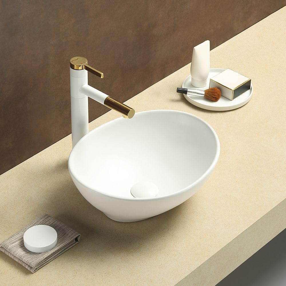 Milano Elements Chalk Oval Countertop Bathroom Basin Sink - 405mm x 330mm