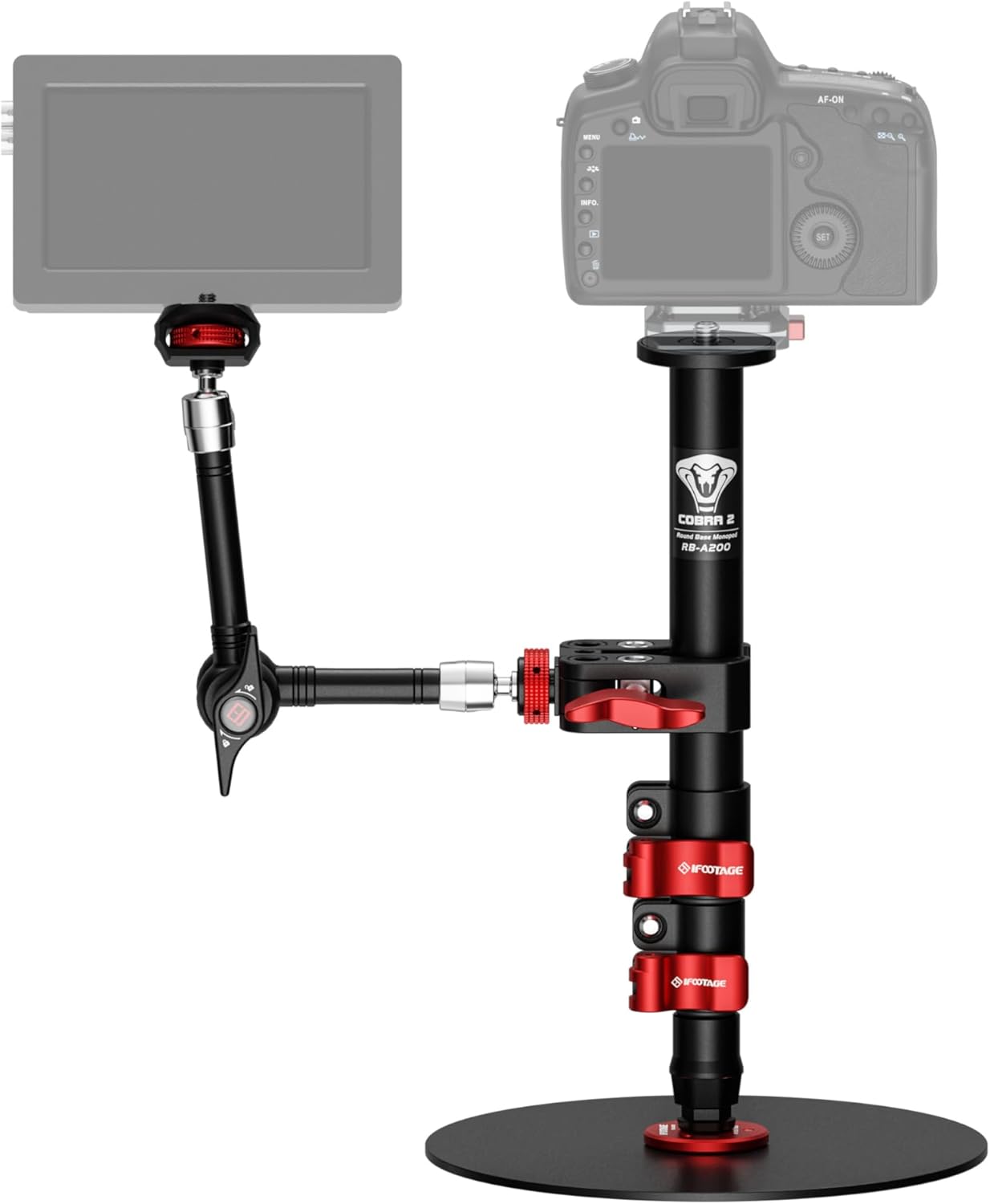 IFOOTAGE Table Top Video Kit, A200 Round Base Monopod with C Clamp and 9.5'' Magic Arm, for Live Streaming, Vlogging, Payload 10KG/22LBS