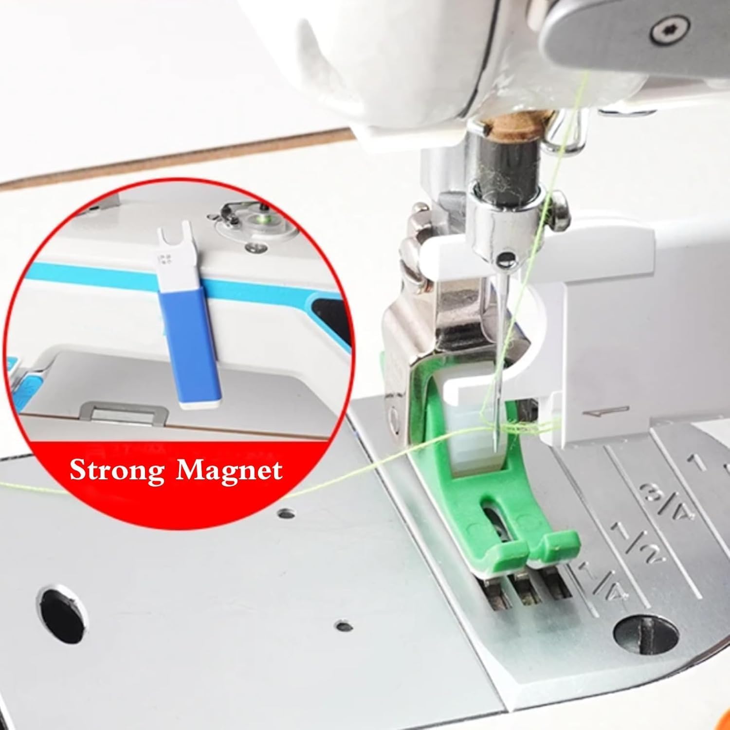 YICBOR Sewing Machine Needle Threader Tool Set Come with 2pcs Upgraded Polygonal Magnetic Seam Guide for Sewing Machine and 1pc Automatic Needle Threader with Seam Ripper