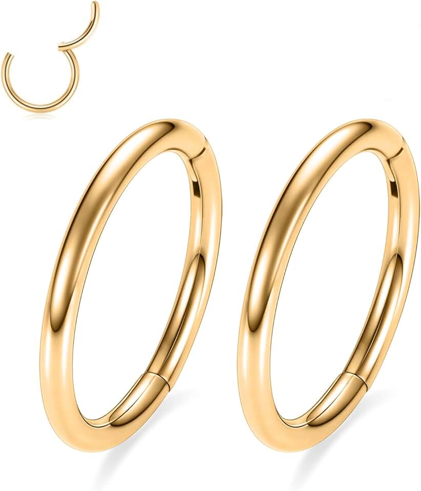 GAGABODY Grade 23 Titanium 6mm to 14mm Body Piercing Rings for Nose Ear Lip Septum Conch Daith Lobe Helix Tragus Cartilage 20G 18G 16G 14G Hinged Clicker