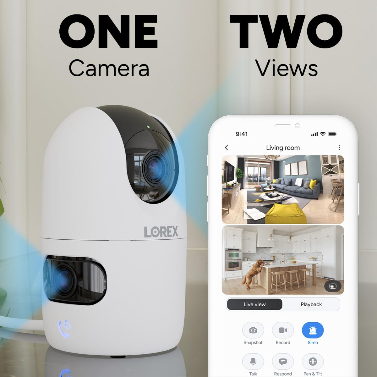 Lorex Connect 2K Indoor Dual Lens Wi-Fi 6 Camera | New Connect App | 360° Pan-Tilt | Person & Pet Detection | Color Night Vision | Instant Call | 2-Way Talk | Cloud & Local Storage Option