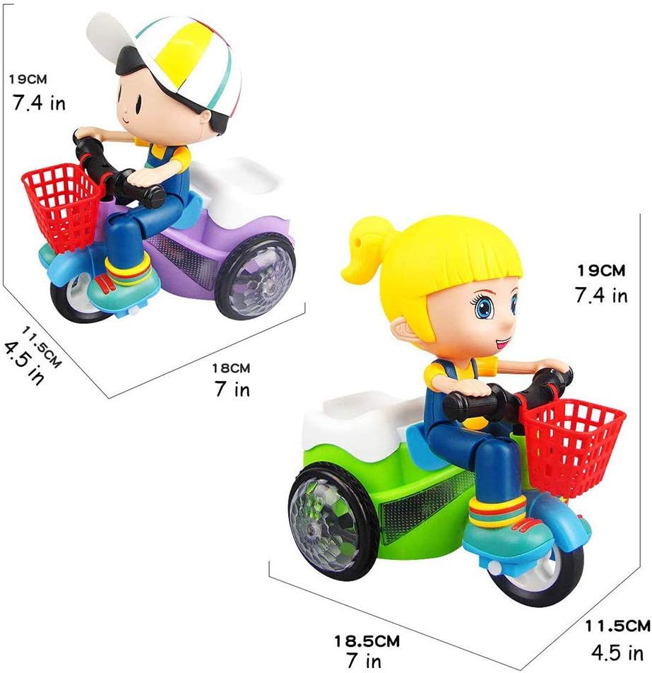 Cartoon Stunt Tricycle Toy, Kids Simulation Tricycle Toy Music Light Electric Three Wheeled Boy Girl Toy for Kids (As Show)