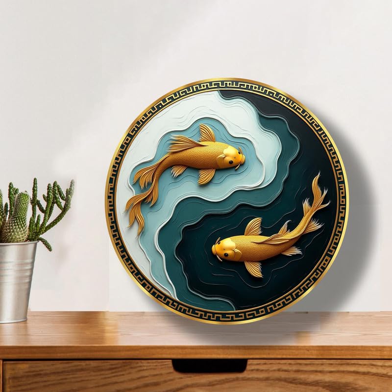 3D Koi Fish Wall Art – Yin Yang Design with Gold Carp, Mandala-Inspired Decorative Plate – Feng Shui Home Decor for Living Room, Office, or Zen Space – Round Resin Artwork (Wood, 12 x 12 Inch) g1-image-49