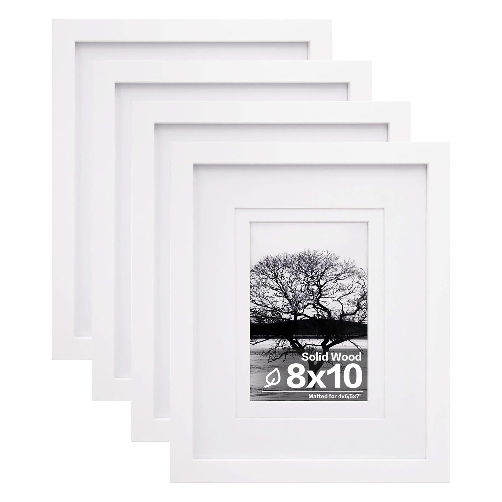 Egofine 8x10 Picture Frames 4 PCS - Made of Solid Wood HD Plexiglass for Table Top Display and Wall mounting photo frame White