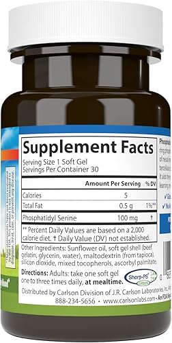 Miniatura 2 de Carlson - Fosfatidilserina, 100 mg, sin OMG, función cerebral, 30 cápsulas blandas