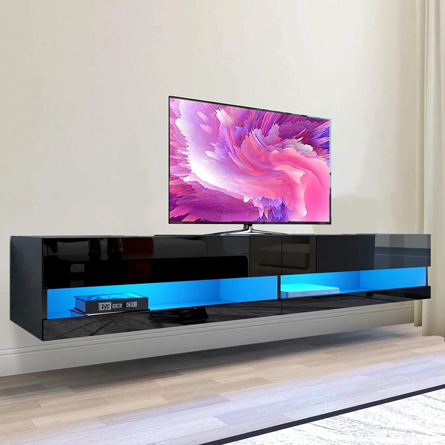 Buy 71” Floating TV Stand,Wall Mounted High Glossy LED TV Stand for up