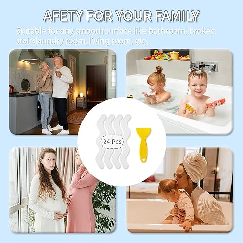 Miniatura 6 de WIBUE 36 calcomanías antideslizantes para bañera, calcomanías antideslizantes para regadera, tiras adhesivas de seguridad para tina con raspador de