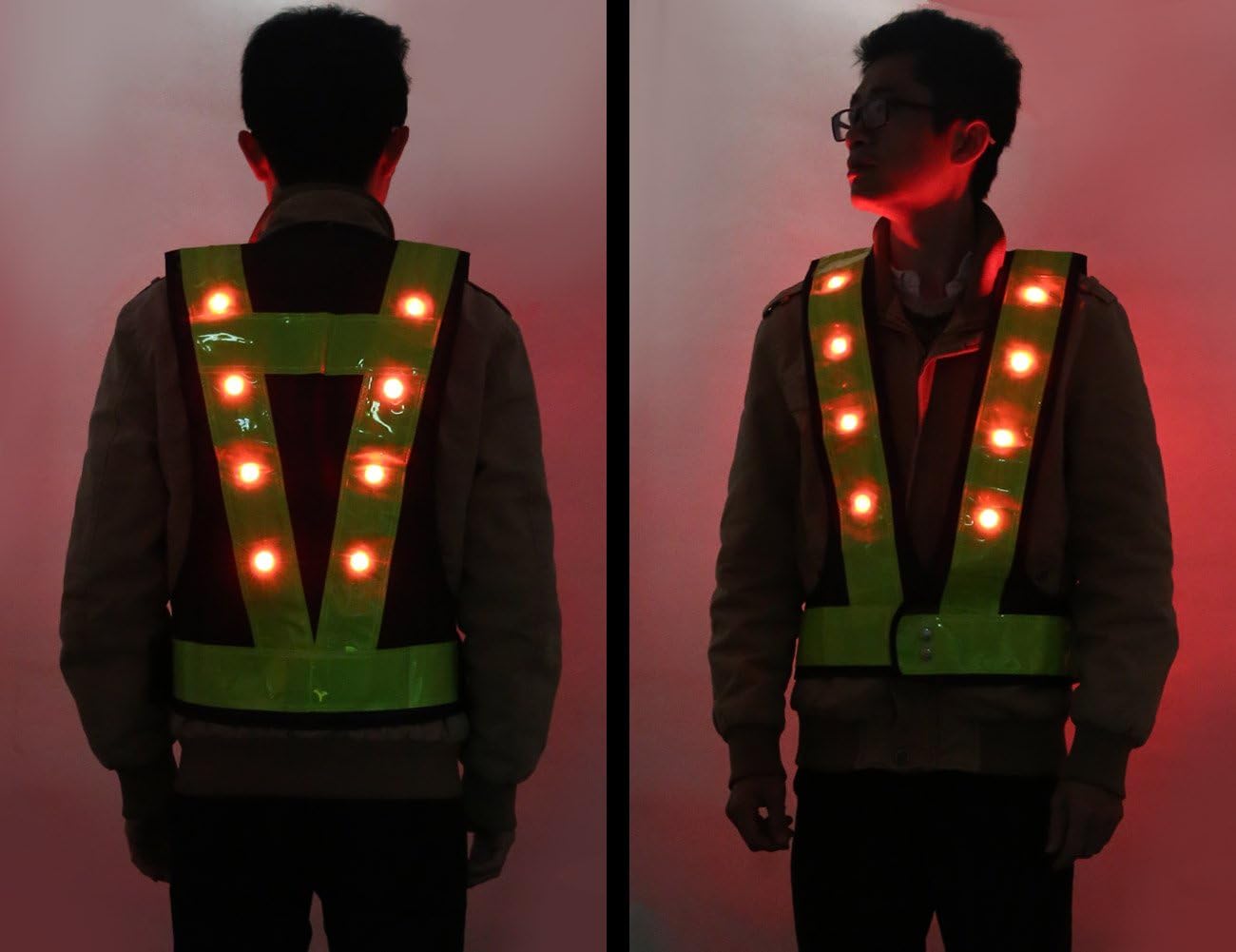 Best Seller Fuloon 16 LED Light Up Safety Vest with Reflective Vest (Black with Green)