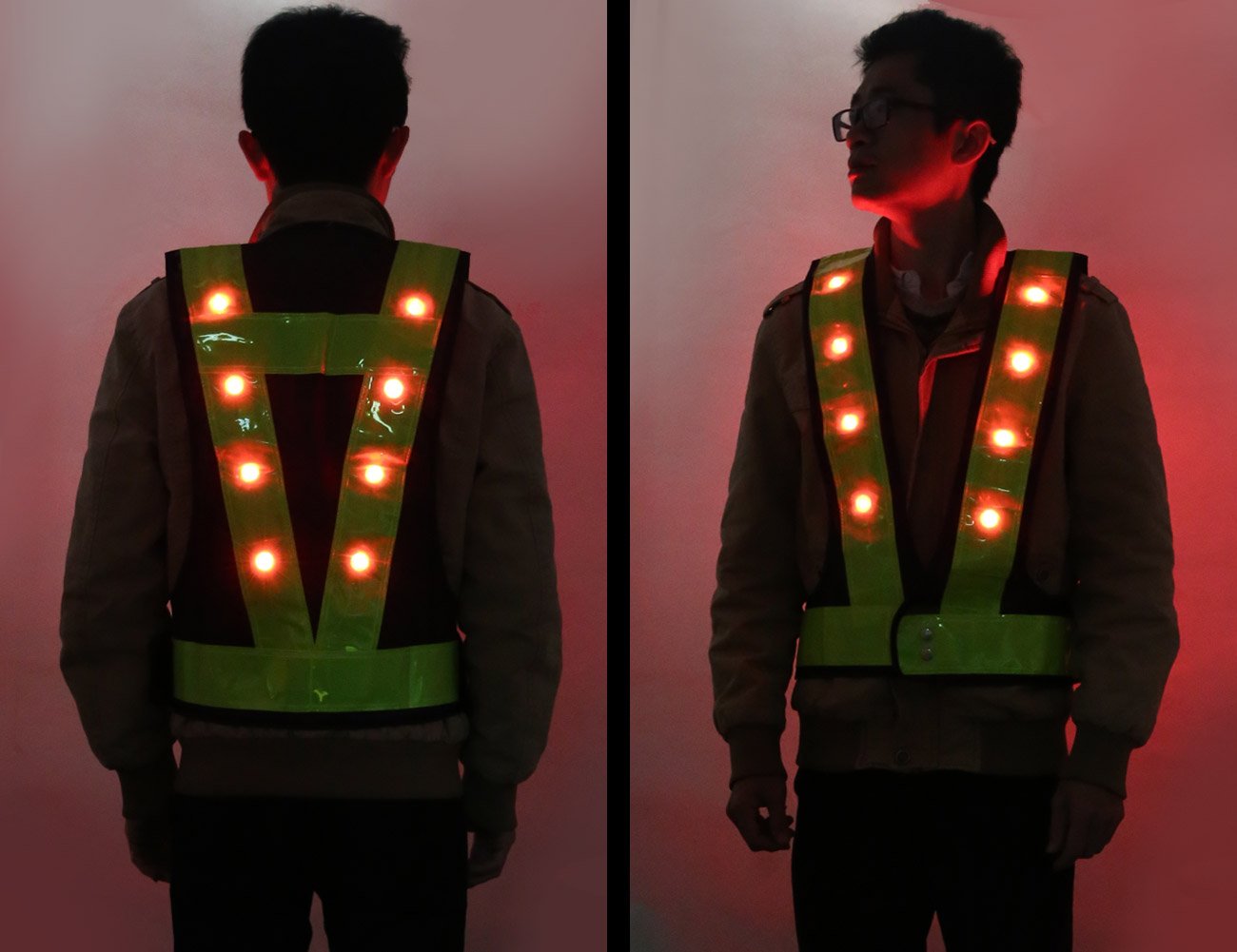 Fuloon 16 LED Light Up Safety Vest with Reflective Vest (Black with