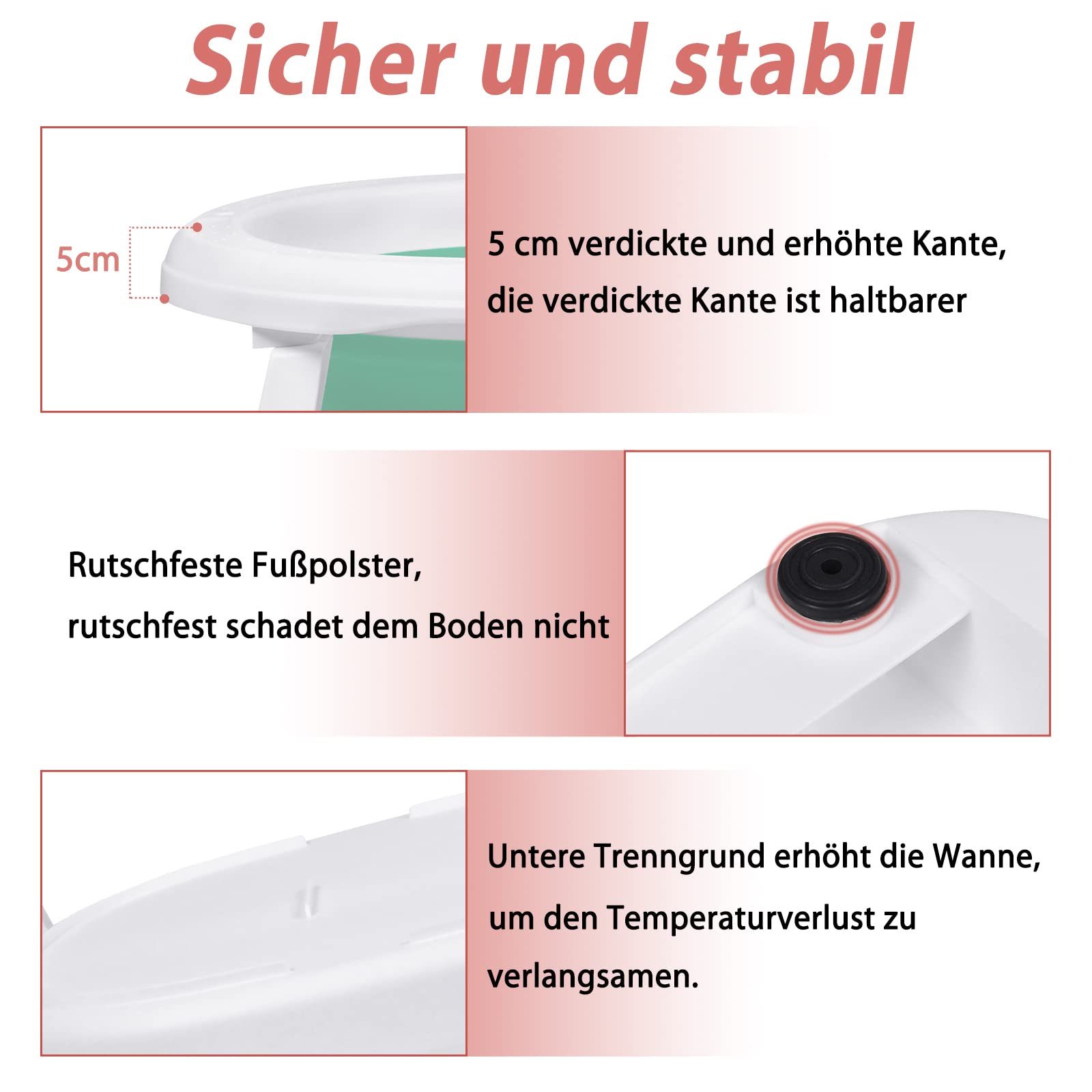 UISEBRT Vasca da Bagno Pieghevole per Bambini, con cuscino da bagno, Vaschetta Bagnetto ergonomico, salvaspazio, antiscivolo, per Bambini 0-8 Anni, Verde