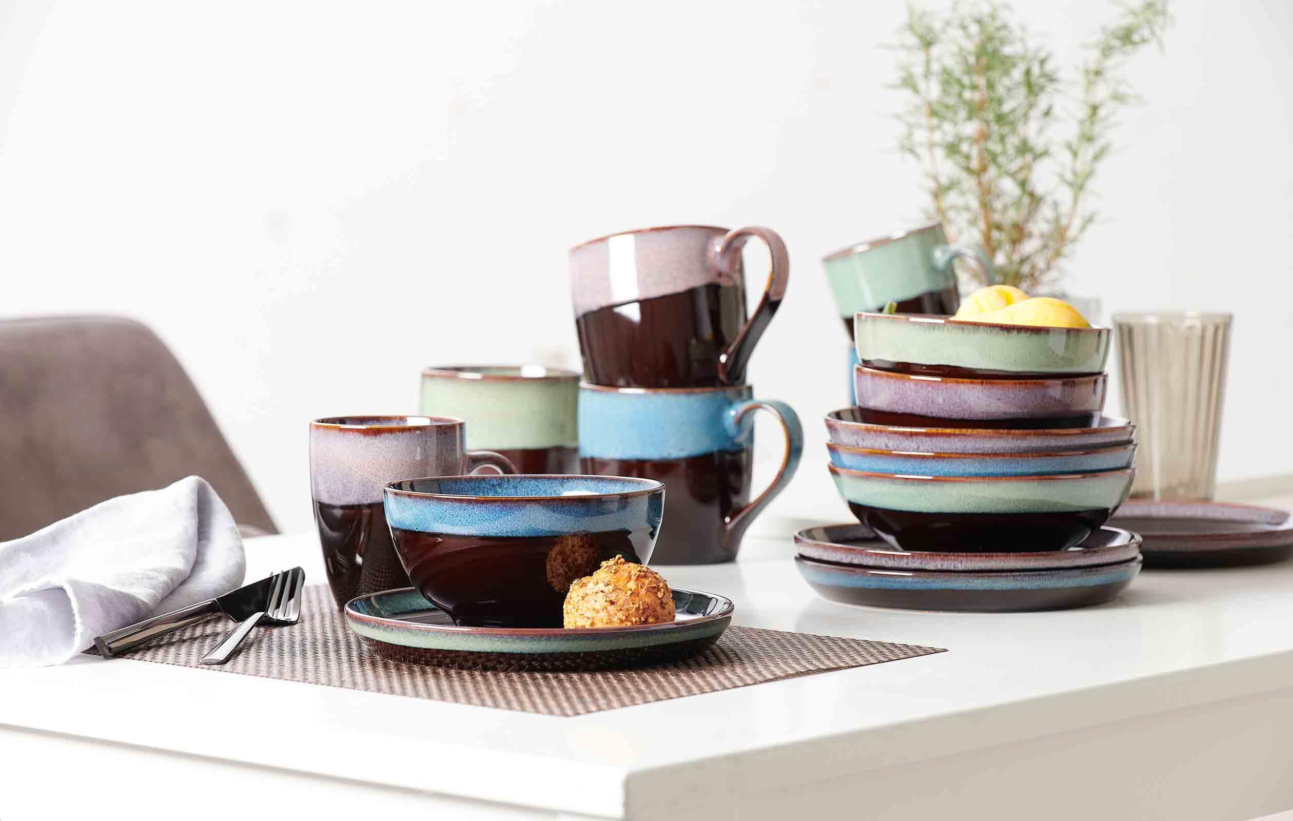 Ritzenhoff & Breker Mongu Müslischalen 6er Set | Ø 15 cm | Runde Schalen mit Reaktivglasur | Steingut | Spülmaschinen- & Mikrowellengeeignet | Bunt
