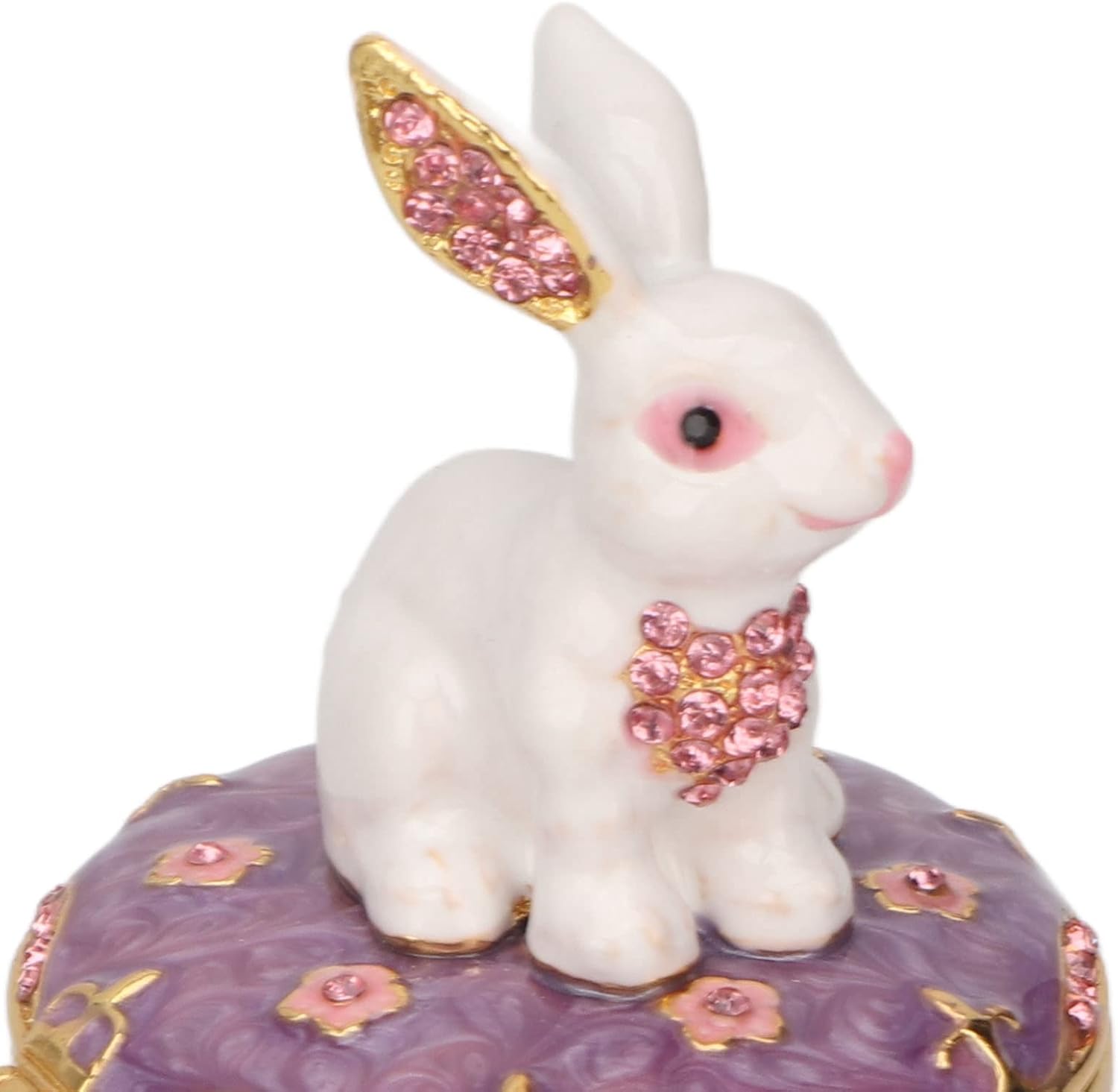 ウサギの小物入れ ジュエリー小物入れ エナメル かわいいウサギの像 フローラル彫刻パターン ネックレス用