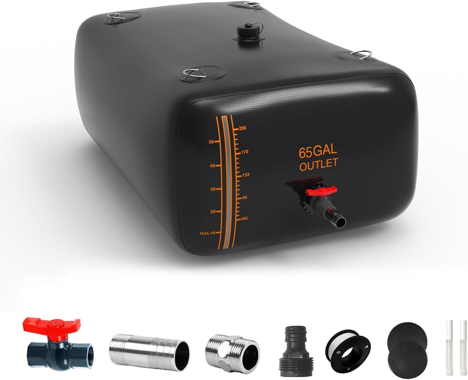 65 Gallon Water Bladder - 1000D PVC Black RV Water Tank, Portable Collapsible Storage Bladder Containers for Gardens, Camping, Emergency Use