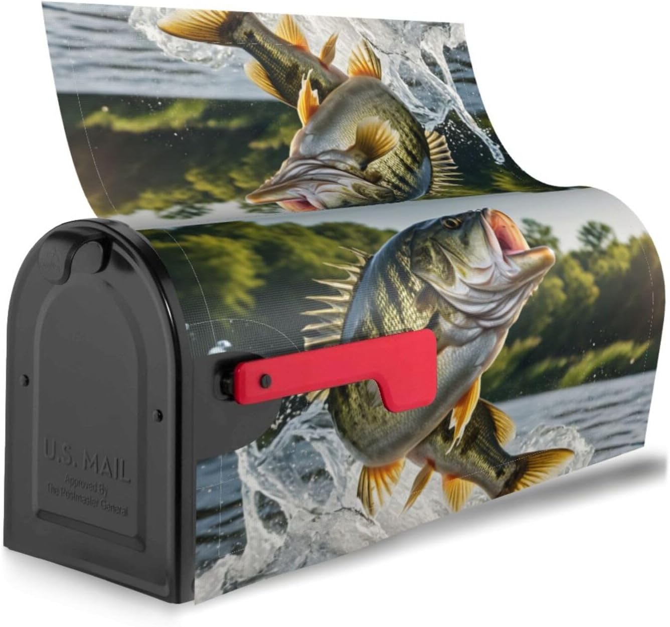 KIROJA Bass Fishing Wave Print Mailbox Cover-Magnetic Mailbox Protector Cover,Post Box Cover for Garden Yard Outdoor Decor