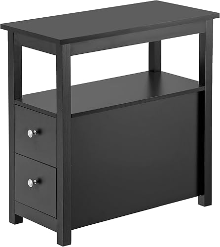 Miniatura 10 de Mesa auxiliar con 2 cajones y estante de almacenamiento abierto, mesa estrecha para oficina, dormitorio, sala de estar, color espresso