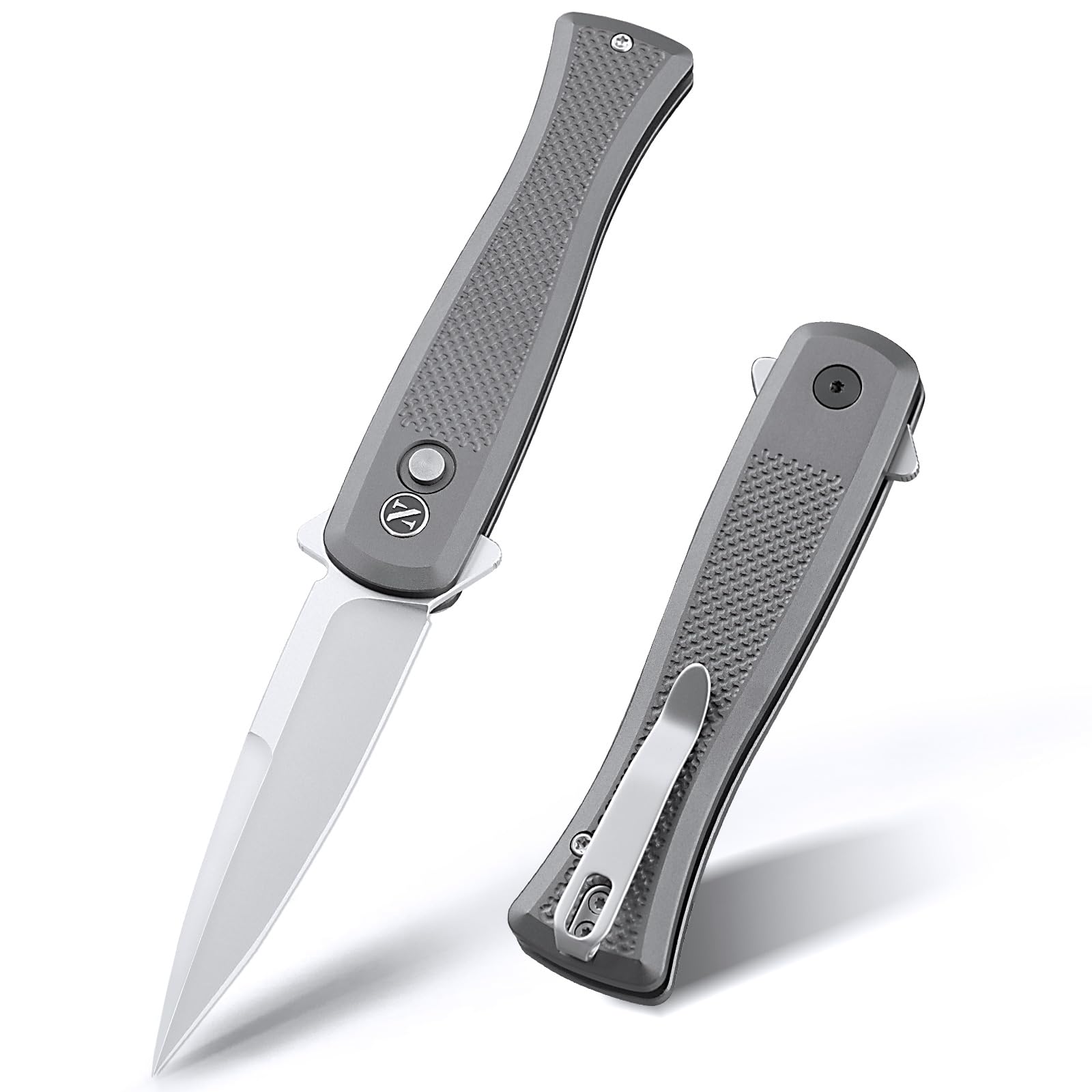 NedFoss MERMAID II Pocket Knife, 3.18" 14C28N Steel Small EDC Button Lock Knife with Aluminum Handle and Deep Pocket Clip, Perfect Folding Knife for Men Women (Gray)