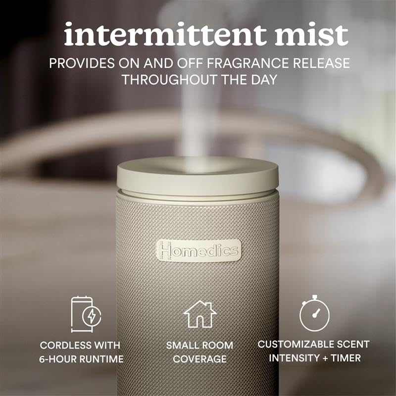 Homedics SereneScent Mini Fabric Rechargeable Waterless Diffuser, Cordless Aromatherapy Device, Use with SereneScent Oil 15ml (Sold Separately), Adjustable Mist Intensity & Ambient Light, Beige - Image 2