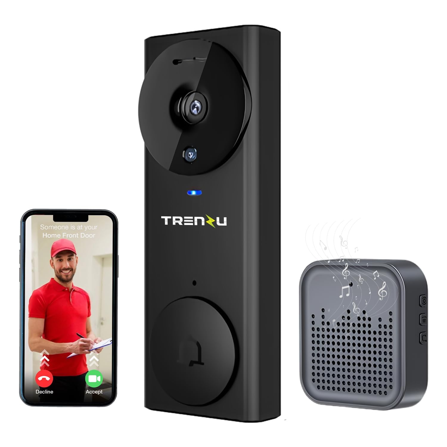 trenzu Smart WiFi Video Doorbell Camera with Chime | Wireless Video Door Bell Camera | 2-Way Audio, HD Night Vision, Motion Detection, 110° Wide Angle Lens, Mobile App Support, Easy Installation-image-42