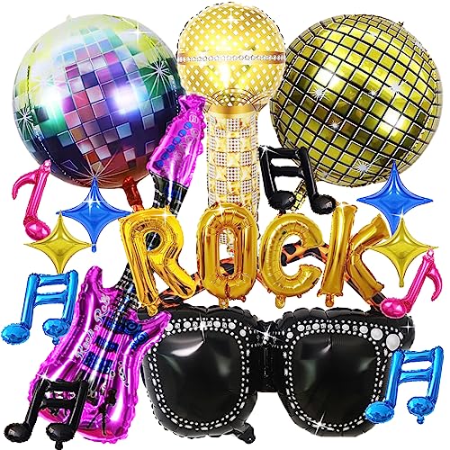 Shamoparty Fiesta de cumpleaños de discoteca, decoración de fiesta de música, globo de papel de aluminio, para fiestas de cumpleaños, decoración de música, suministros para adultos y niños