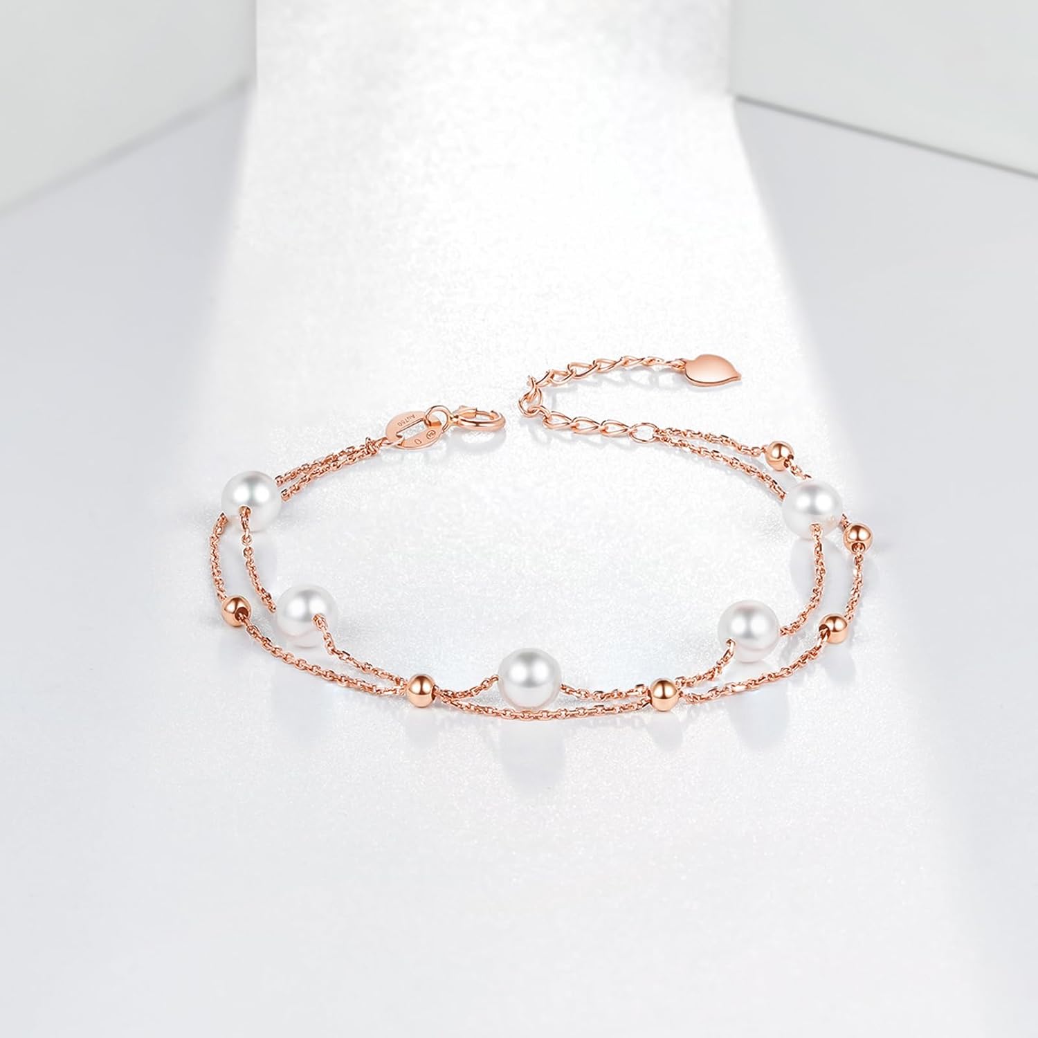 18kt Gold Bracelet for Women, 18K Gold Freshwater Pearl Bead Bracelet Dainty Jewelry Fashion Yellow Gold Rose Gold Link Bracelet for Mom Daughter KIPB075469 - Image 3