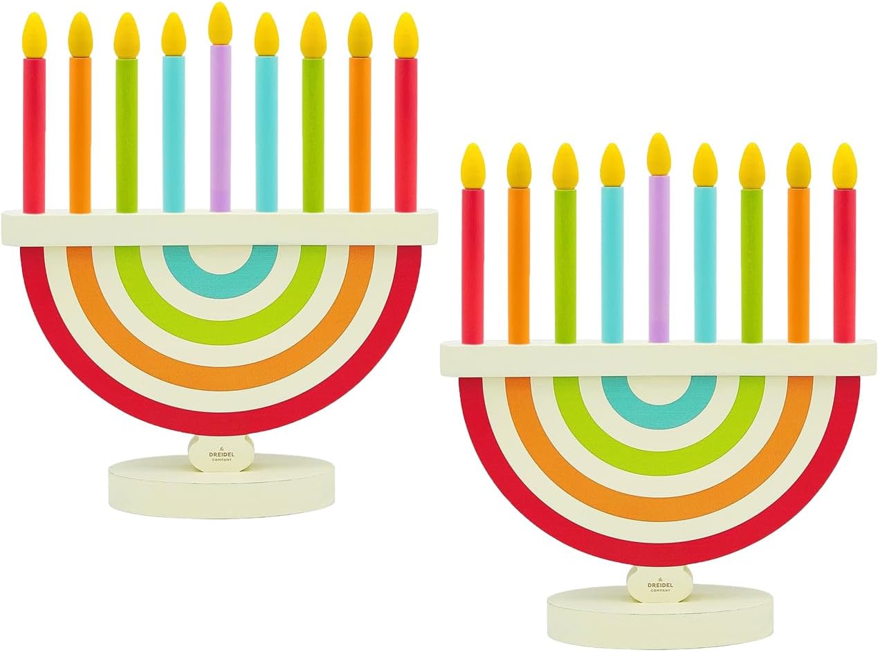 2-Pack Hanukkah Children's Wooden Chanukah Menorah with Removable Candles